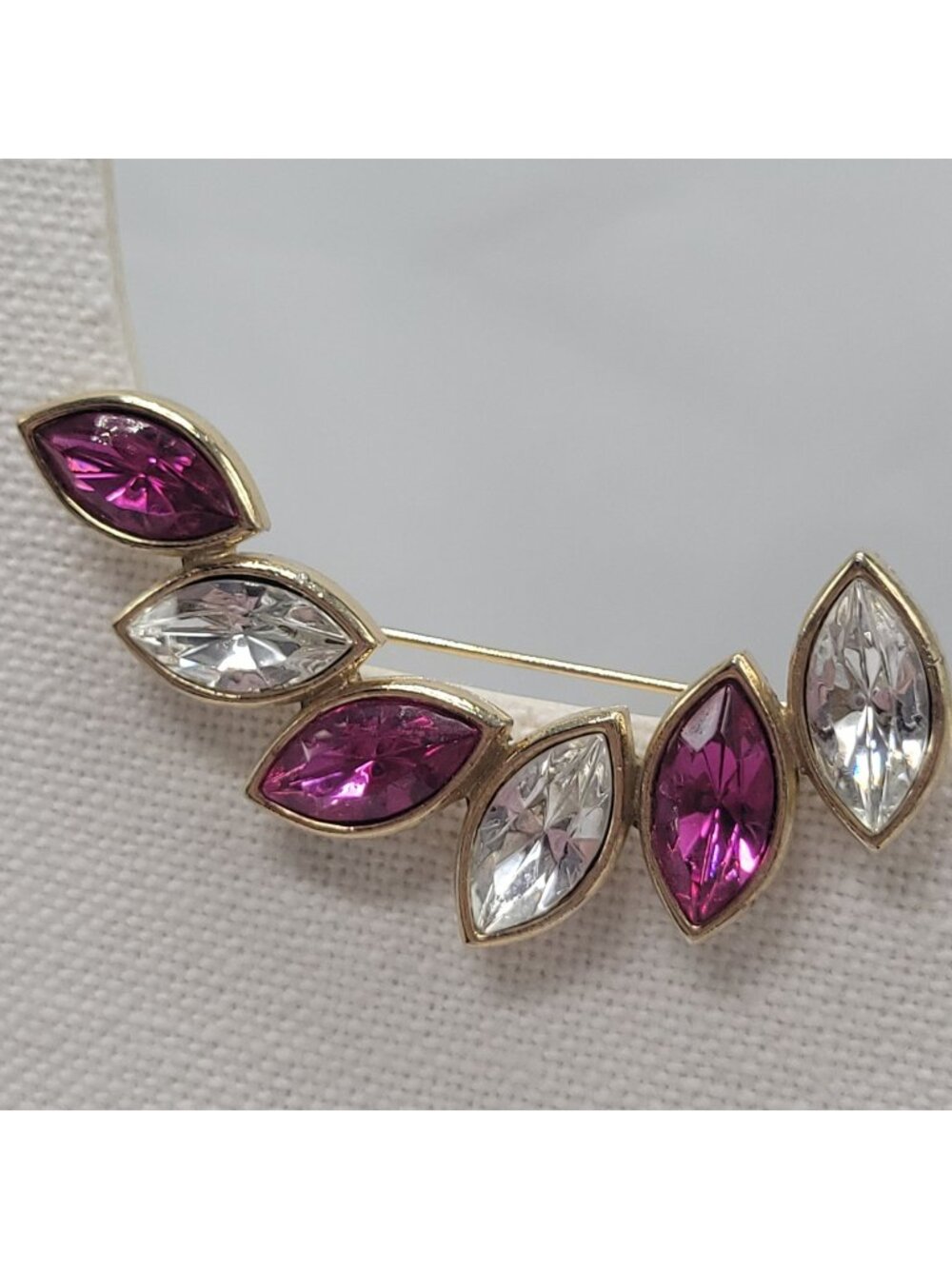 Gold-Tone Marquise Rhinestones Brooch Pin Statement Pink & Clear Stones Elegant